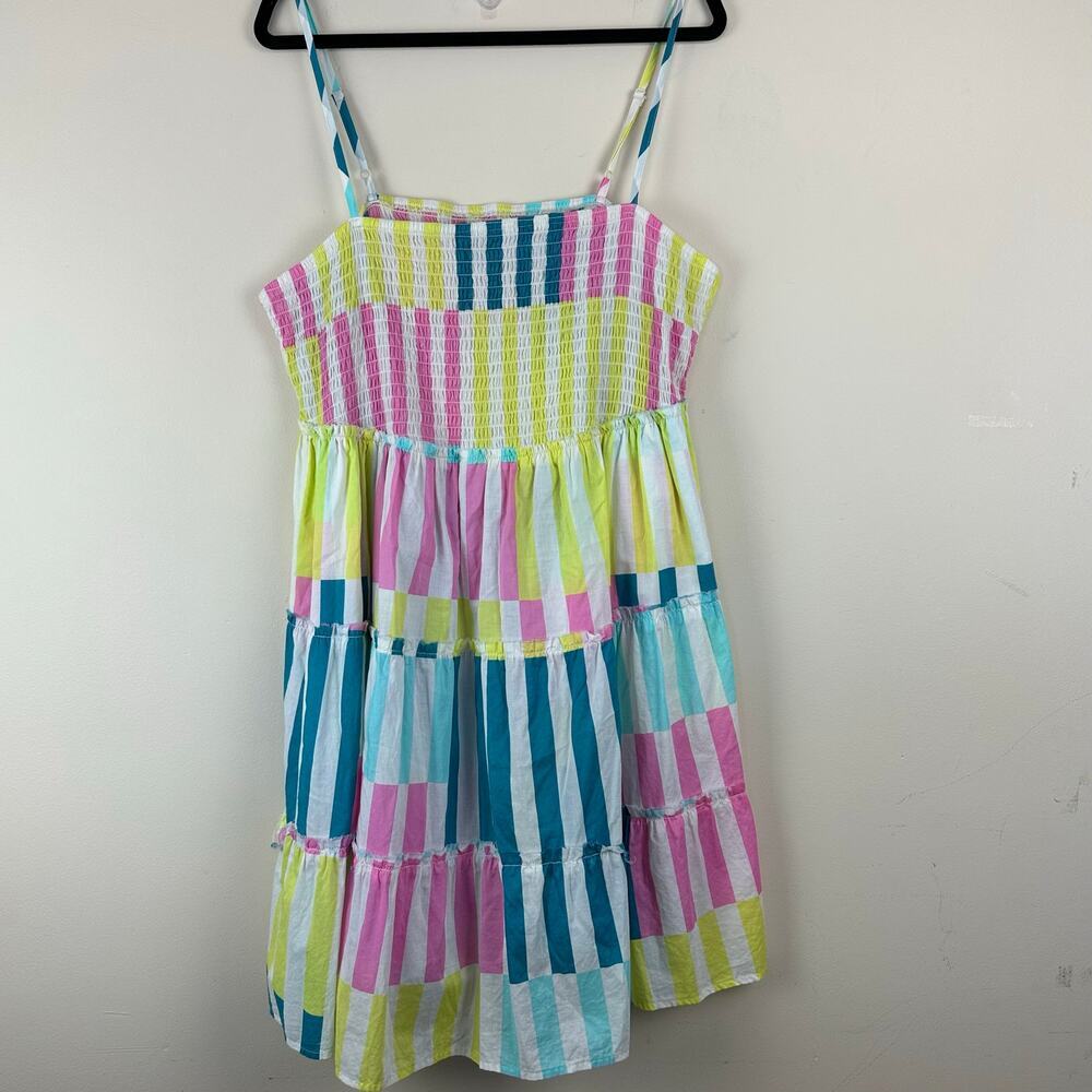 Torrid Tiered Smocked  SunDress Size 4 Multicolor Rainbow Striped Cotton Resort